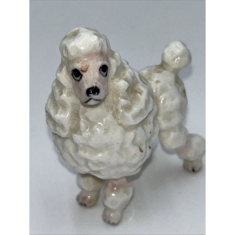 Vintage Bone China Shiken White with Pink Face Poodle Family of 2 Figurines